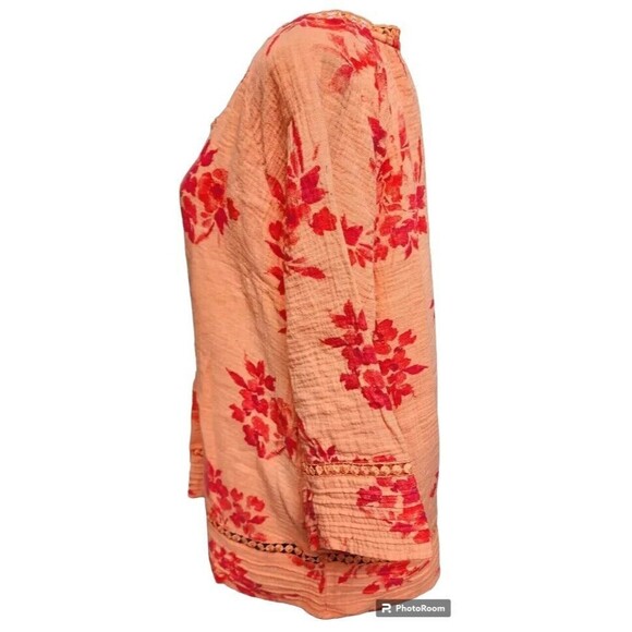 Soft Surroundings Orange Blouse Size PXL Cotton Crochet Accents - Picture 6 of 9